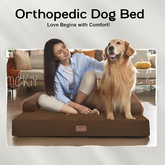 MEKIY Orthopedic Washable Dog Bed with Bolster for Medium to Large Dogs | Pillow Support for Neck Relief, Egg Crate Foam, Waterproof Liner, Anti-Slip Bottom, Removable Bolster Cover, 36 x 27 Inch - Image 7