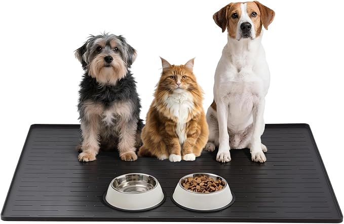 Large Dog Mats for Food and Water, 32"x24" Waterproof Pet Food Mats for Floor Nonslip Silicone Bowl Mats with Raised Edges by Unknown
