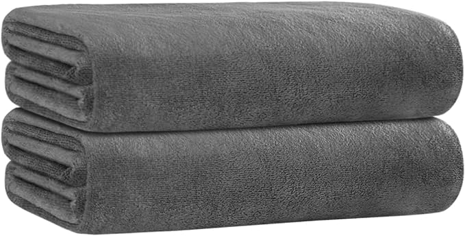JML Quick Dry Microfiber Bath Towel, 30x60 Inches, Set of 2 | Large Absorbent Camping Towel for Gym, Yoga, Swimming - Lightweight with Loop, 7X Water Absorption, No Fading & No Lint by JML