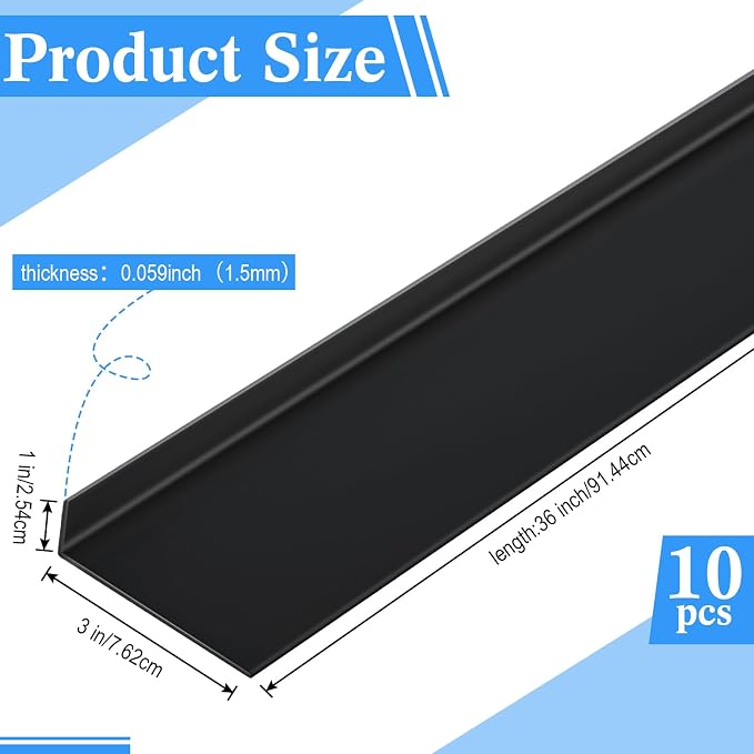 Sasylvia 10 Pcs 3 x 1 x 36 Inches Wall Corner Protector Guards, Avoid Scratching Scuffs, Black Vinyl Corner Trim Molding, Ease Install & Cleaning for Door Countertop Furniture Cabinet Protection - Image 2