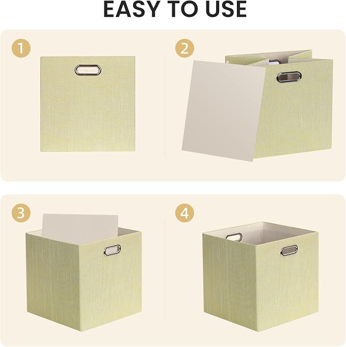 Posprica Foldable Storage Bins,13×13×13 Storage Cubes Boxes Baskets Containers for Shelf Bookcase,Thick Fabric Drawers - Set of 4, Yellow/Beige mixed - Image 4