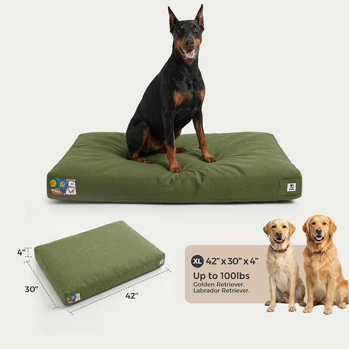 Sytopia 42 Inch Canvas Outdoor Dog Bed for Extra Large Dogs, Durable Dog Bed with Waterproof Machine Washable Removable Cover, Indoor Patio Pet Pad for Crate, Green - Image 5