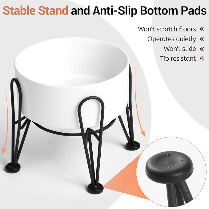 Elevated Dog Bowls, Ceramic Raised Dog Bowl Set with Anti-Slip and Non-Tip Metal Stand, 2 Pack Pet Food and Water Feeding Bowls for Small and Medium Dogs (White,7.6 Cups) - Image 4