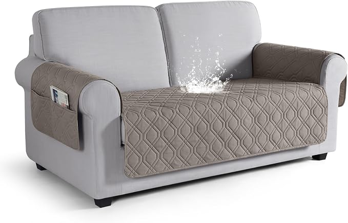 VANSOFY Waterproof Loveseat Couch Cover for Pets, Khaki, 54" | Non-Slip, Washable, Utility Pockets, Pet Friendly, Furniture Protector Slipcover for 2 Cushion Plus Couch by VANSOFYFURNITURECOVERS