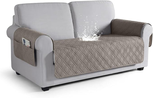 VANSOFY Waterproof Loveseat Couch Cover for Pets, Khaki, 54" | Non-Slip, Washable, Utility Pockets, Pet Friendly, Furniture Protector Slipcover for 2 Cushion Plus Couch by VANSOFYFURNITURECOVERS
