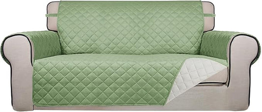 PureFit Reversible Quilted Couch Covers for Dogs Loveseat Sofa Cover 54" | Sage Green/Ivory, Water Resistant Couch Protector, Washable Pet Couch Cover with Non Slip and Elastic Straps For Kids by PureFit