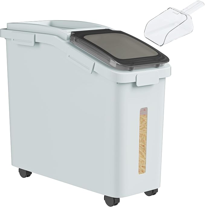 YITAHOME Large Flour & Rice Food Storage Bins, 11.4-Gallon with Wheels, Scoop and Airtight Lid for Bulk Cereal Grain, Sugar - Gray by YITAHOME