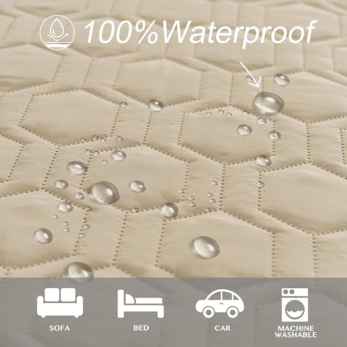 Tcksstex Waterproof and Anti-Slip Dog Bed Cover and Pet Blanket Sofa Pet Bed Mat ，car Incontinence Mattress Protectors Furniture Couch Cover for Most Cats Dogs, Pets (82x82- Beige) - Image 2