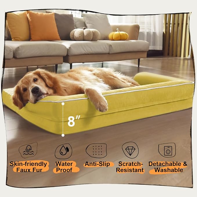 MEKIY XXL Orthopedic Waterproof Dog Bed with Bolster for Extra Large Dogs | Pillow Support for Neck Relief, Egg Crate Foam, Waterproof Liner, Anti-Slip Bottom, Removable Bolster Cover, 45 x 35 Inch - Image 6