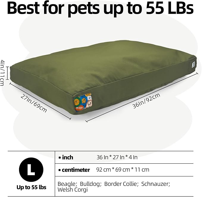 Sytopia 36 Inch Canvas Outdoor Dog Bed for Large Dogs, Durable Dog Bed with Waterproof Machine Washable Removable Cover, Indoor Patio Pet Pad for Crate, Green - Image 6