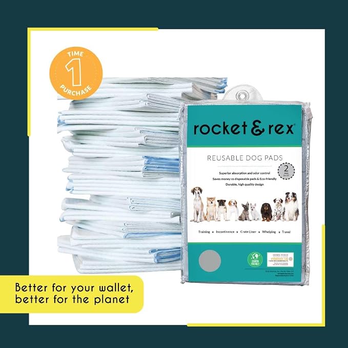 rocket & rex Grey Washable Reusable Pee Pads, Leak-Proof (22x22, 2pk) | For potty training, whelping & crate lining. OEKO-TEX, chemical-free. - Image 3