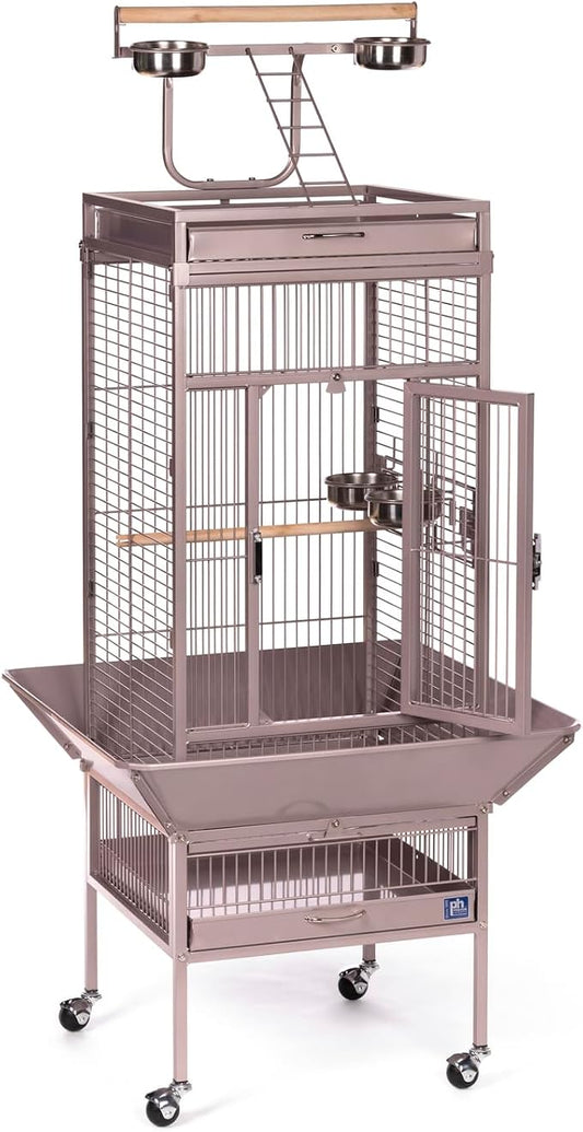 Prevue Pet Playtop Bird Cage - Medium Steel Bird Cage with Integrated Playtop, Rolling Stand, Seed Guards, and Perches, Ideal for Conures and Cockatiels - Blush Finish by PrevuePetProducts