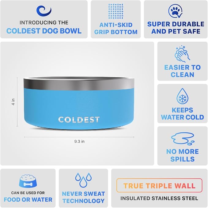 Coldest Dog Bowl - Anti Rust Metal, Non Slip, 3 Layers Insulated Stainless Steel Dog Bowls - Spill Proof & Heavy Duty - Water Bowl for Dogs, Cats & Pets, Dish Washer Safe (100 oz, Celestial Blue) - Image 5