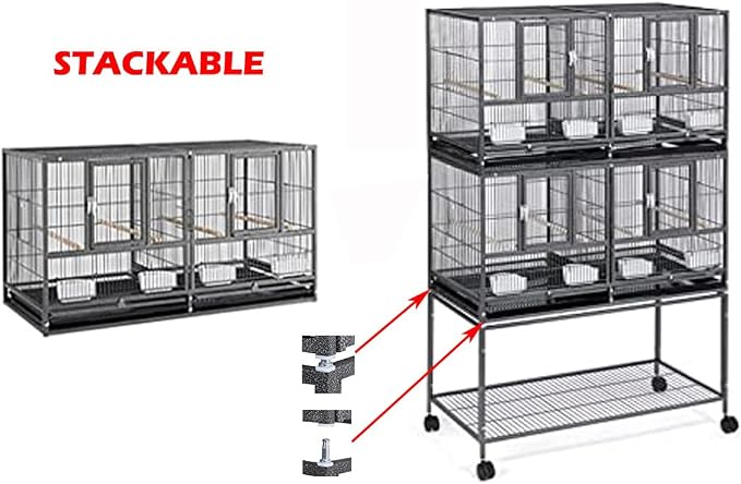42" Sturdy Wrought Iron Single Stackable Center Divided Side Nesting Box Doors Breeder Breeding Bird Flight Double Rolling Cage for Aviaries Canaries Cockatiels Lovebirds Finches Budgies Small Parrots - Image 8