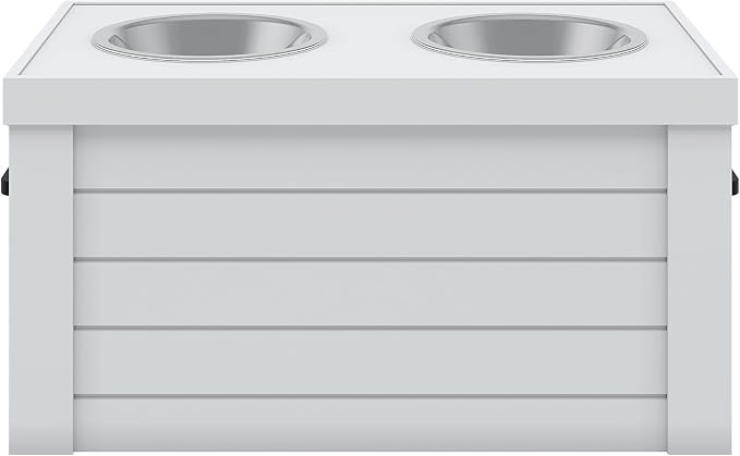 New Age Pet ECOFLEX Medium Piedmont Elevated Dog Feeder in Antique White, Two Bowl Design, Removable Lid Storage, 24 oz Bowls, Space Efficient, for Small to Medium Size Dogs, Easy Clean - Image 4