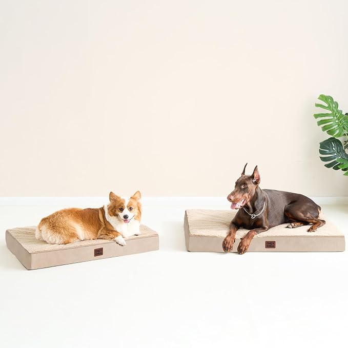EHEYCIGA Orthopedic Dog Bed Large with Removable Washable Cover, 44IN Khaki | Egg Crate Foam Support, Durable Oxford fabric, Non-Slip Bottom, Machine Washable, Soft Waterproof Plush Pet Bed Mat For Crate - Image 5