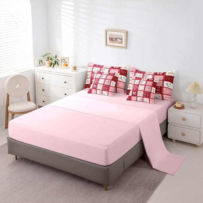 Feelyou Cute Flower 7 Piece Bedding Set Cute Bow Comforter Set with Sheets for Kids Boys Girls Red Theme Bed in a Bag Sweet Princess Theme Bed Set Soft Lightweight - Image 5