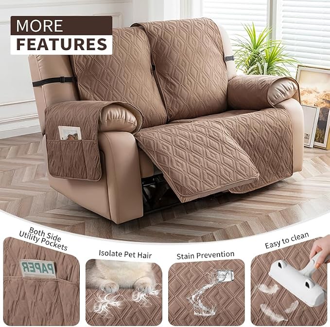 Genina Waterproof Loveseat Recliner Cover Non-Slip, Sofa Cover for Reclining Couch 2 Seat, Washable Couch Cover Loveseat Furniture Protector Cover for Pets Dogs Kids (Camel, Recliner Loveseat) - Image 4