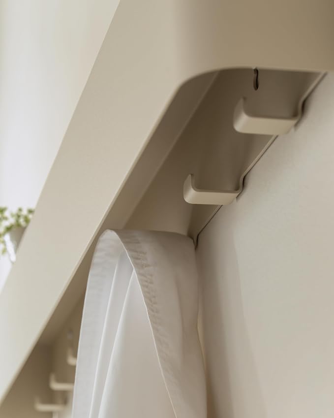Kazai. Coat Rack Wall Mount with Shelf 'Tone' | Modern Design Coat Hanger with Hidden Hooks and Storage | Hat Rack with Shelf in Metal | Wall-Mounted Purse Organizer | Sand Taupe - Image 5