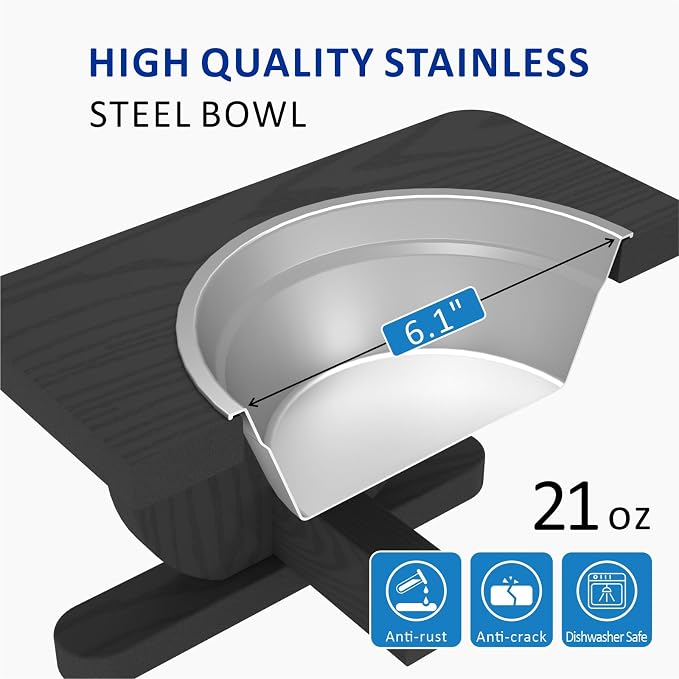 Raised Dog Bowl Stand for Small Sized Breed, Feeding Station with 21 oz 2 Stainless Steel Bowls & Licking Plate,Dog Food Bowl Black - Image 6