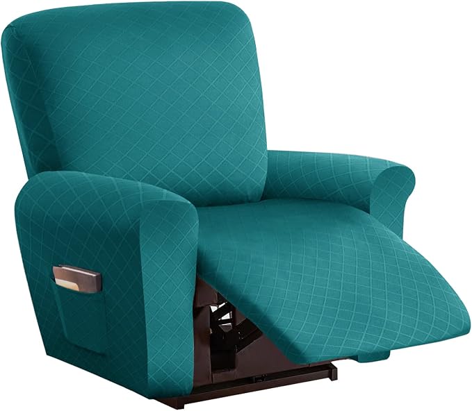 vctops Diamond Recliner Cover 4-Pieces Recliner Stretch Sofa Slipcover 1 Seater Couch Protector Soft Solid Furniture Protector Covers with Elastic Strap (Teal,1 Seat) by vctops