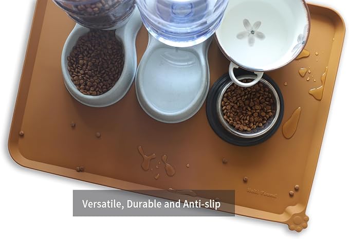 Hoki Found X-Large Silicone Pet Feeding Mats - Non-Slip Dog Cat Bowl Placemats - Waterproof - For Carpet - Butterscotch - Image 4