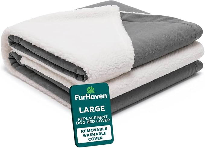 FurHaven Replacement Dog Bed Cover for Sherpa & Suede Snuggery, Fits Cool Gel-Top Foam Beds & Solid Orthopedic Foam Beds, Machine Washable, Large (35 inch), Gray by FurHaven
