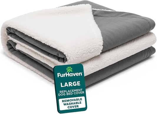 FurHaven Replacement Dog Bed Cover for Sherpa & Suede Snuggery, Fits Cool Gel-Top Foam Beds & Solid Orthopedic Foam Beds, Machine Washable, Large (35 inch), Gray by FurHaven