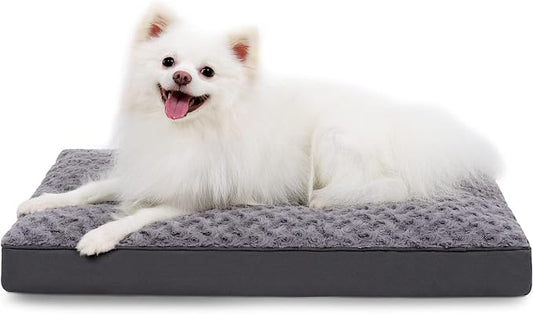 KSIIA Washable Dog Bed for Crate Waterproof for Small Dogs,23x17 Inch,Gray | 3in egg crate foam,orthopedic support,Soft rose velvet,3ply waterproof fabric,removable cover,anti-slip base,washable by KSIIAPetProducts