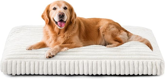 XL Dog Bed, Flat Pet Beds with Removable Washable Cover, Pet Mat Cute Dog Crate Bed Thick Shredded Chopped Crate Foam & Anti Slip Bottom for Indoor, 42"x27"x4" Cream by FURTIME