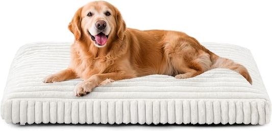 Dog Bed for Large Dogs, Orthopedic Dog Beds Washable with Removable Cover, Extra Thick Crate Bed Pet Mat with Shredded Chopped Foam & Anti-Slip Bottom, 35"x23"x4", Cream by FURTIME