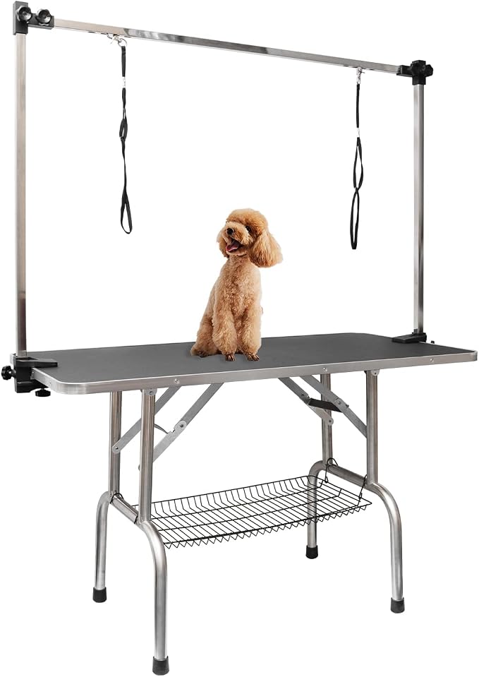 ROOMTEC 36" Dog Grooming Table,Foldable Home Pet Bathing Station with Adjustable Height Arm/Noose/Mesh Tray by ROOMTEC