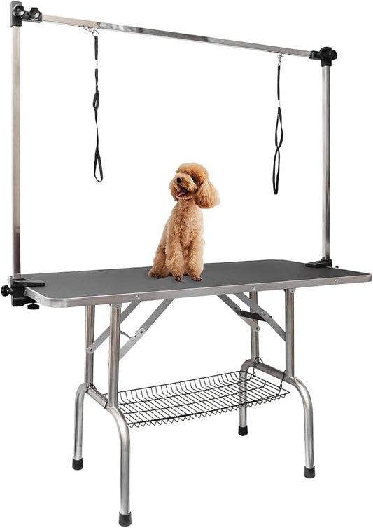 ROOMTEC 36" Dog Grooming Table,Foldable Home Pet Bathing Station with Adjustable Height Arm/Noose/Mesh Tray by ROOMTEC