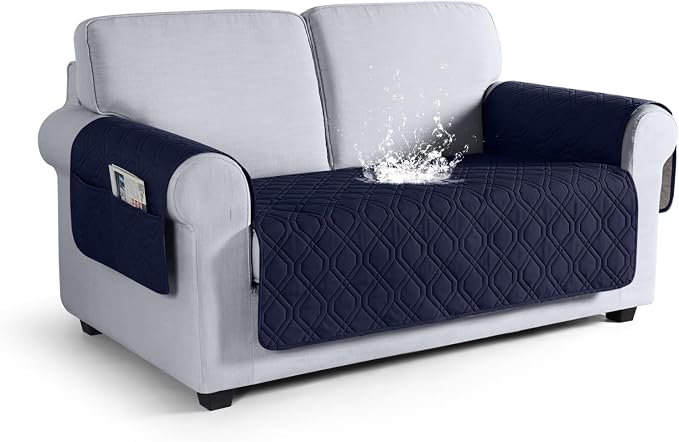 VANSOFY Waterproof Loveseat Couch Cover for Pets, Dark Blue, 47.2" | Non-Slip, Washable, Utility Pockets, Pet Friendly, Furniture Protector Slipcover for 2 Cushion Couch by VANSOFYFURNITURECOVERS