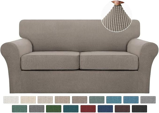 Turquoize 3 Piece Sofa Covers for 2 Cushion Couch Sofa Slipcover Soft Couch Cover for Dogs-Washable Sofa Furniture Covers with 2 Individual Cushion Covers Jacquard Fabric (2 Cushion Sofa, Taupe) by Turquoize