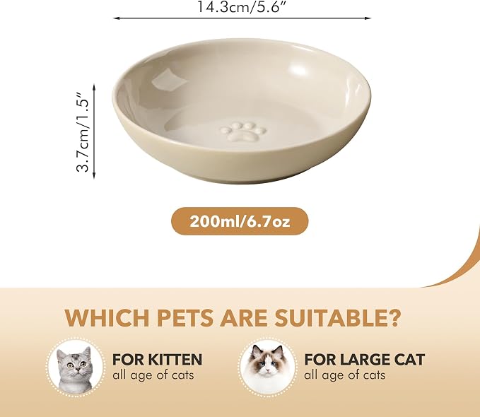Havniva Ceramic Cat Food Bowls, Shallow Cat Dishes for Indoor Cats Set of 3 | Wide Opening, 5.6” Ceramic Cat Bowls, Cat Plates for Wet & Dry Food, Non-slip Rubber Base, Whisker Friendly Cat Bowl - Image 2