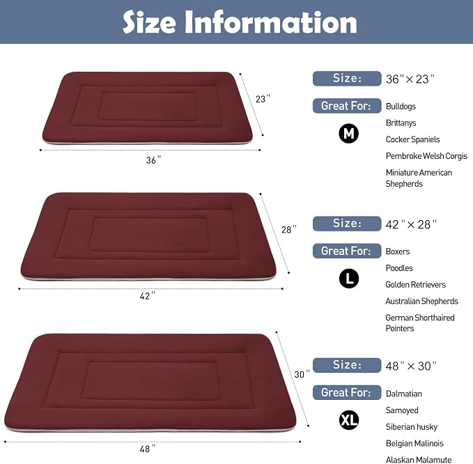 Dog Bed Soft Dog Crate Bed Pad Mat, 42 in Non Slip Bottom Washable Beds for Large Dogs, Pet Bed Mattress Kennel Pad, Dark Red - Image 6