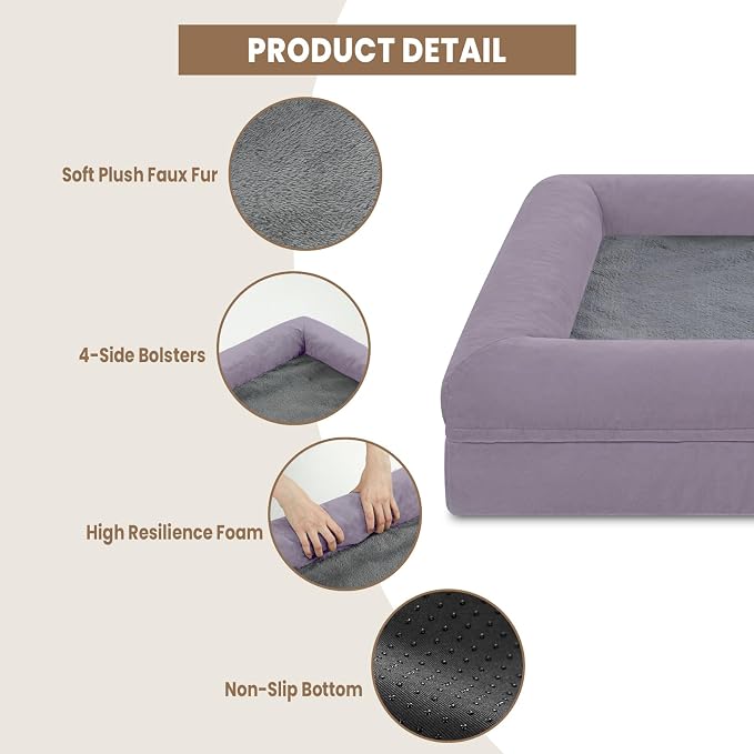 Jumbo Waterproof Dog Bed for Extra Large Size Dogs with Bolster | 360 Degree Bolster Support, Egg Crate Foam, Waterproof Liner, Non-Slip Bottom, Machine Washable Cover, 53 x 42 Inch - Image 3
