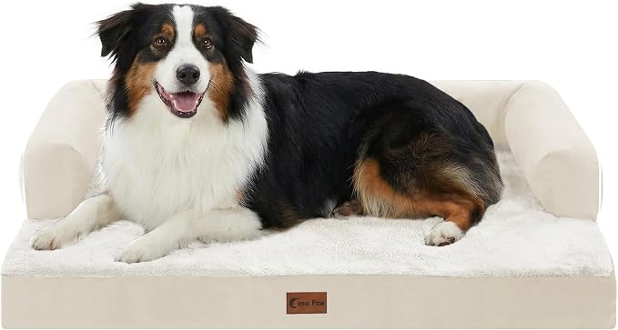 Waterproof Orthopedic Dog Bed for Medium Dogs, 35x22in, Beige | Orthopedic Foam Relieves Joint Pressure, Bolsters Supports Head And Neck, Washable Cover, Non-Slip Bottom by CasaPaw