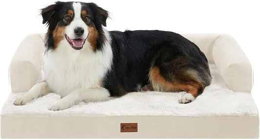 Waterproof Orthopedic Dog Bed for Medium Dogs, 35x22in, Beige | Orthopedic Foam Relieves Joint Pressure, Bolsters Supports Head And Neck, Washable Cover, Non-Slip Bottom by CasaPaw