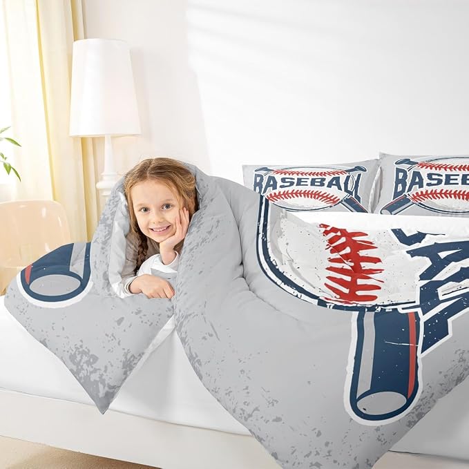 Homewish Baseball Comforter Set Vintage Sports Baseball Bedding Set 2pcs for Kids Boys Teens Sports Theme Duvet Insert Soft Polyester Down Comforter with 1 Pillowcase, Twin Size - Image 3