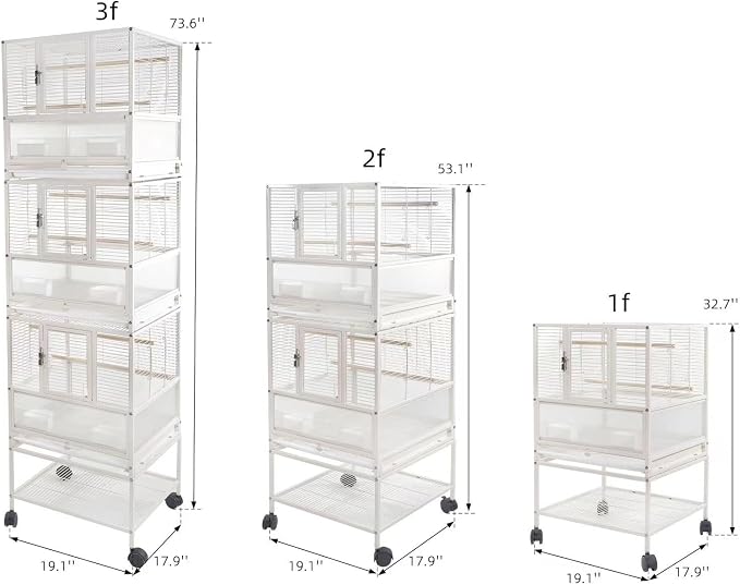 Stackable Breeding Bird Cage with Splash-Proof Baffle, Rolling Stand with Wheels, for Aviaries, Canaries, Cockatiels, Lovebirds, Finches, Budgies, Small Parrots, White. (3F) - Image 3