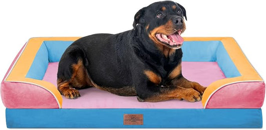 Comfort Expression Orthopedic Dog Bed for Extra Large Dogs with Bolster | Waterproof Dog Couch Bed with Washable Cover & Non-Slip Bottom, Supportive Egg Crate Foam XL Pet Bed, 45x35 Inch by ComfortExpression