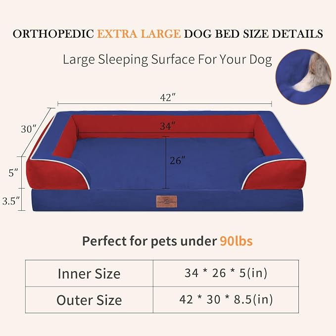 Comfort Expression Orthopedic Dog Bed for Extra Large Dogs with Bolster | Waterproof Dog Couch Bed with Washable Cover & Non-Slip Bottom, Supportive Egg Crate Foam XL Pet Bed, 42x30 Inch - Image 7