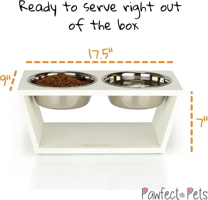 Pawfect Pets Elevated Dog Bowl Stand- 7" Raised Dog Bowl for Medium Dogs. Pet Feeder with Four Stainless Steel Bowls (White) - Image 5