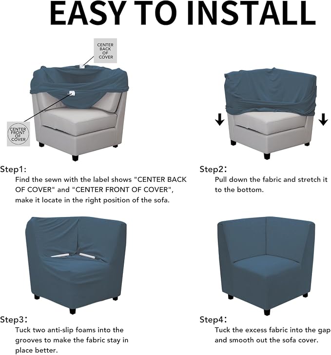 Easy-Going Stretch Soft Sectional Corner Sofa Couch Slipcover Bluestone | 1-Piece Sofa Cover Furniture Protector with Bottom For Kids, Pet, Spandex Jacquard Machine Washable for Living Room - Image 6