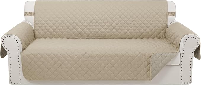 Reversible 4 Seater Sofa Cover 91" Large, Sofa, Sand/Beige | Couch Cover Furniture Protector with Foam Sticks Elastic Straps Furniture Protector for Pets Children Dog Cat by LuxshareHome