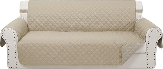 Reversible 4 Seater Sofa Cover 91" Large, Sofa, Sand/Beige | Couch Cover Furniture Protector with Foam Sticks Elastic Straps Furniture Protector for Pets Children Dog Cat by LuxshareHome