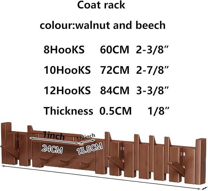 Wall Mounted Coat RackHooks Piano Key Hangers Natural Solid Wood Hanger Non-Woven Fabric Clothes Hangers for Closet, Kitchen, Bedroom, Bathroom, Entryway (Innovate-Walnut, 12 Hooks) - Image 2