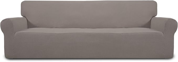 Easy-Going Stretch 4 Seater Oversized Sofa Couch Cover Taupe | 1-Piece Extra X-large Sofa Cover Furniture Protector Couch Soft with Bottom for Kids, Spandex Jacquard by Easy-Going
